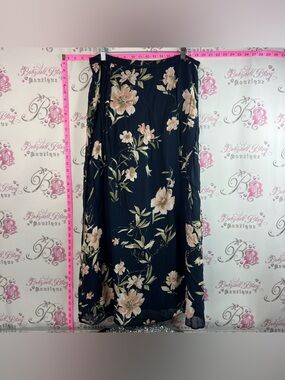 Conrad C woman skirt long navy blue Black Floral Maxi Skirt with Blush Blooms